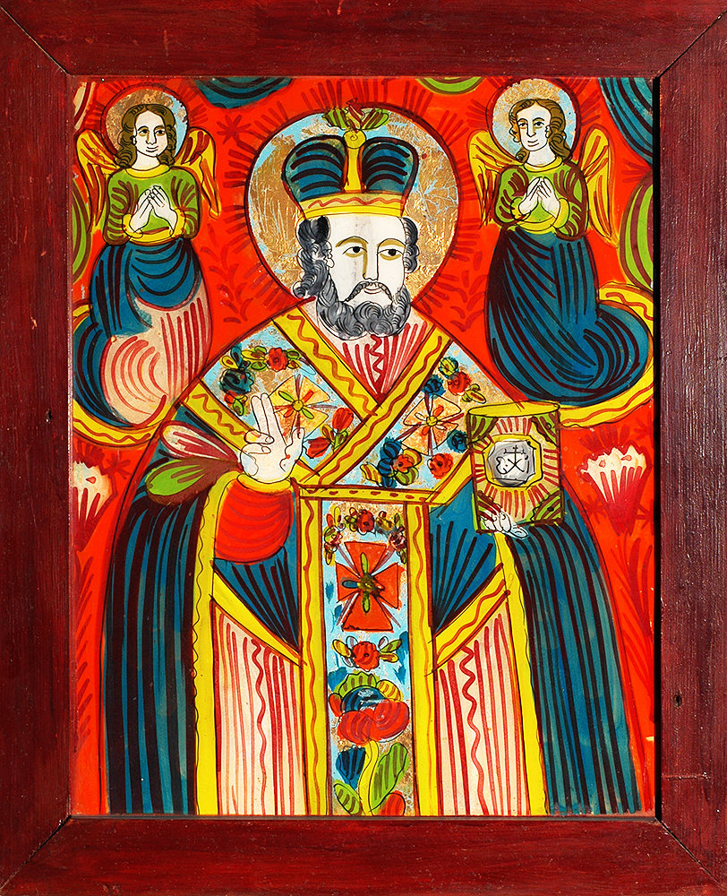 Ікона «Св. Миколай». 2-а пол. 19 ст. Скло, туш, олія, позолота. Покуття